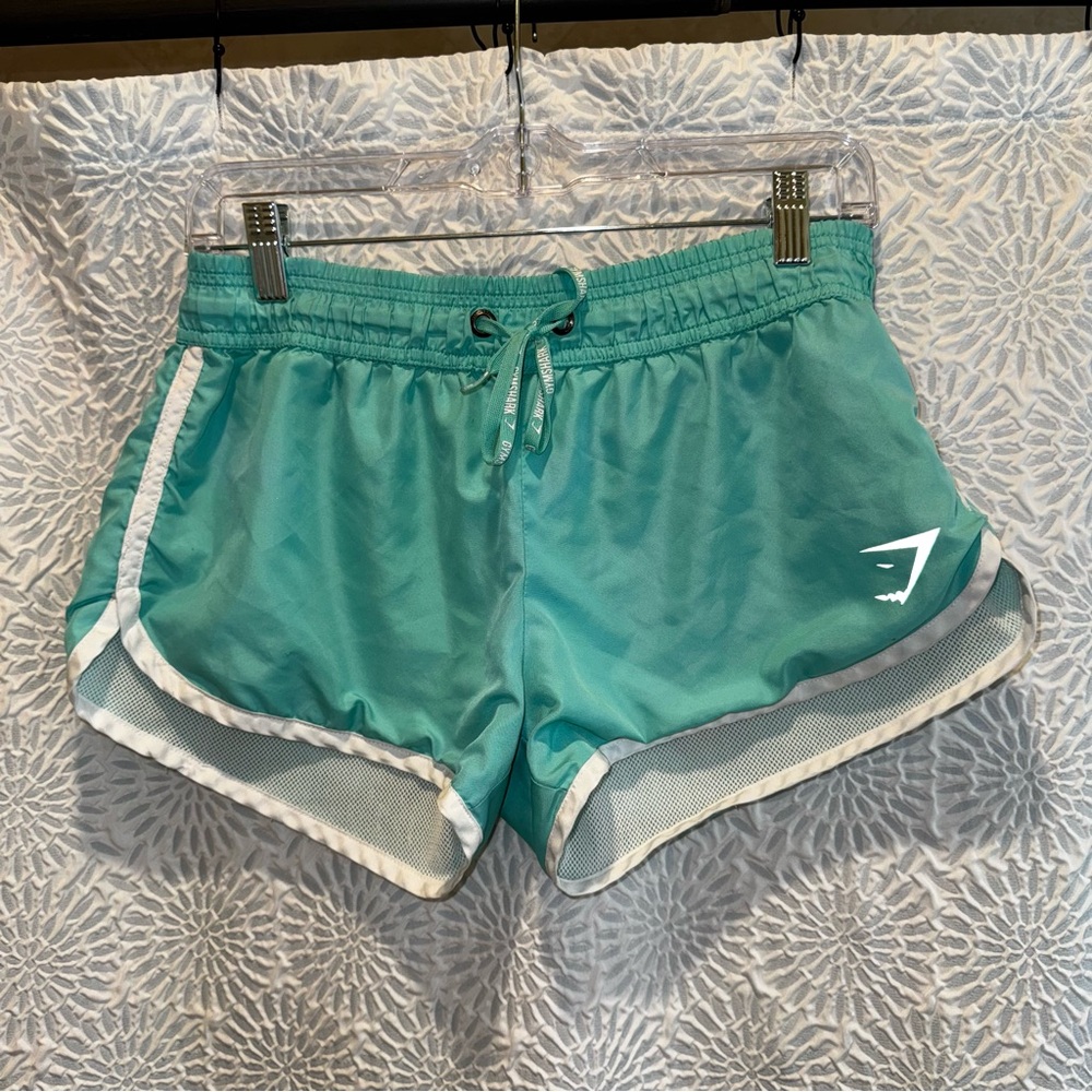 Gymshark Highwasted Mint Blue Shorts with Drawstring